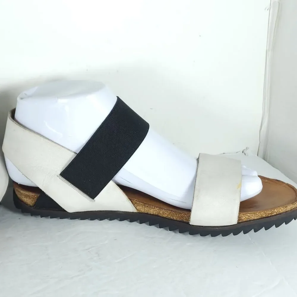Miz Mooz Women's Astrid EU38 US7,5 Leather Ivory Elastic Strap Slip On Sandals